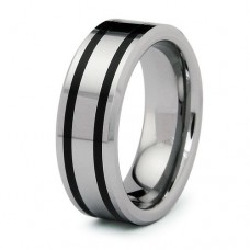 Tungsten Wedding Band with Two Black Lines 8 mm